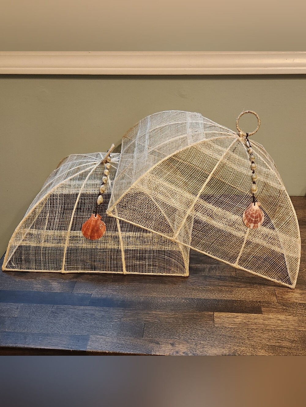 Set Of 2 Mesh Picnic Plate Covers - Nautical Seashell Theme - Natural Material